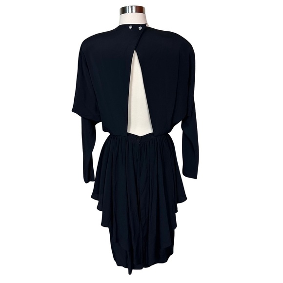 Regina Kravitz Vintage Black 80s Padded Shoulder Cutout Back Peplum Dress Size 8 - Picture 7 of 10